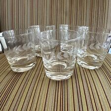 vintage low ball whiskey glasses Etched Wheat Design MCM Set Of 5 picture