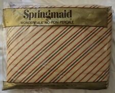 Vintage NOS Springmaide Wondercale No-Iron Percale KING FITTED SHEET Stripes picture