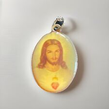 Vintage Sacred  Heart of Jesus Medal Sagrado Corazon de Jesus Necklace picture