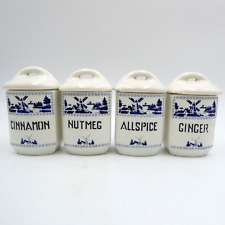 Antique Czechoslovakian Spice Canisters Blue Windmill Scene Set of 4 Art Deco picture