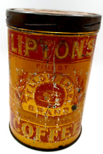 Vintage Lipton's Yellow Label Coffee One Pound Tin Can Farmhouse Tin Collector picture
