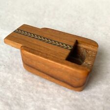 Vintage Wood Trinket Pill Box Slide Dovetail Lid Inlay Makers Mark Stamped Heart picture