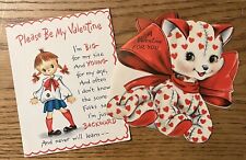 1950’s Vintage Valentine Day Greeting Cards Hallmark Girl Children Cat Used picture
