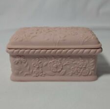 Vintage Pink Floral Hallmark Keepsake Bisque Trinket Box Made in Japan picture