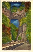 Moonlight Scene Natural Birdge Virginia Linen Postcard VTG UNP Asheville Vintage picture