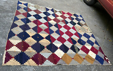 Early 1900's quilt log cabin strip Mississippi cutter or repair wool silk cotton picture