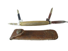 Krusius Bros Gold Engraved Antique Pocket Knife w/ Leather case 4 blades Germany picture