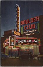 LAS VEGAS, Nevada Postcard BOULDER CLUB CASINO Night View / Curteich Linen 1954 picture