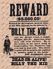 BILLY THE KID $5000 WANTED DEAD OR ALIVE REWARD POSTER Wild West Western 011 picture