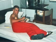 2W Photograph Handsome Attractive Shirtless Man Bunk Bed TV Military 2000's  picture