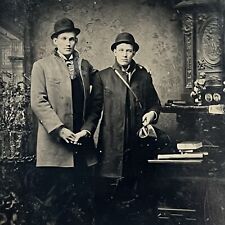 Antique Tintype Photograph Handsome Dapper Young Men Affectionate Holding Hands picture