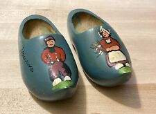 Small Vintage Wooden Clogs Blue - Hand Made & Painted In Amsterdam, Holland picture