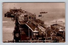 Brighton England, Palace Pier And Winter Gardens, Steamer Vintage c1912 Postcard picture