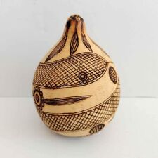 Vintage Hand Carved Peruvian Gourd Lattice Floral Leaf Design Folk Art Musical R picture