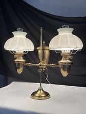 Antique 1870s Art Deco Victorian Double Student Lamp Brass Converted Oil to Elec picture