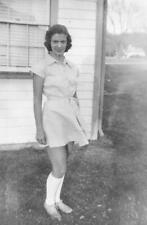 XX49 Vtg Photo YOUNG WOMAN IN KNEE SOCKS, SHORT SKIRT c 1950's picture