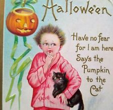 Halloween Postcard Original Stecher Black Cat 226 E Embossed Art Vintage picture