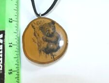 Vintage Trees of Mystery Redwood Highway California Wooden Necklace Pendant Bear picture