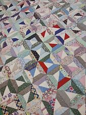 VINTAGE Handmade Fun Multipattern Quilt -5.5ft X 7ft - Solid Green Back  picture