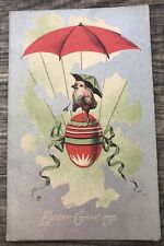 Cute Easter Chick Egg Hot Air Balloon Umbrella Vintage Easter Postcard picture