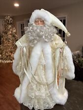 Victorian Santa Claus 19” Tree Topper Christmas Ivory & Lace With Fur Trim Gown picture