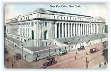 Vintage Postcard New Post Office New York Trolley Old Cars People Bicycle picture