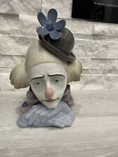 Large Lladro Pensive Clown With Bowler Hat & Flower With Stand Repaired Flower picture