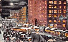 Chicago IL Illinois State Street Night Moonlight Trolley Vtg Postcard D17 picture