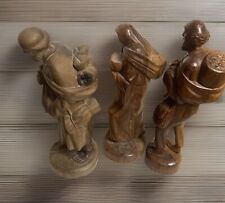 Lot 3 Vtg Original Hand Carved Asian Wood Carvings People Man Woman Working @16” picture