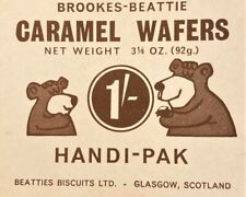 1940s Brookes–Beattie Carmel Wafers Advertising Card Glasgow, Scotland  w/Bear's picture