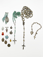 VINTAGE Lot of Rosary's a Rosary Bracelet, Saint Medals, and Holy pins picture