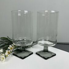 Set of 2 Vintage MCM Smoke Square Base Drinking Glasses 12 oz picture