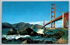 Golden Gate Bridge San Francisco CA-VTG Postcard-Waves Crashing Into Rocks-Nice picture