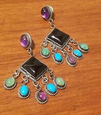 Gilo & Grace Nakai, Navajo. New/Vintage Large Sterling/Onyx/Multi-Stone Earrings picture