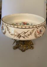 Vintage Floral Porcelain Brass Base Bowl picture