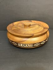 Vintage Hand Carved Round Wooden Lidded Trinket Box Container From Hawaii picture