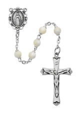 Genuine Mother Of Pearl Rhodium Catholic Center And Deluxe Crucifix 5MM Bead picture