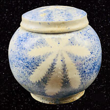Studio Art Pottery Blue White Lidded Jar Signed Rock 4”T 5”W picture