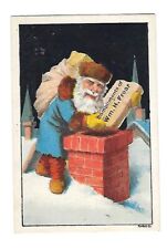 c1890's Trade Card WM. H. Frear Troy Bazaar, Blue Robe Santa With Gift picture