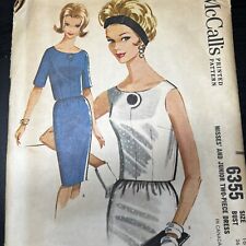 Vintage 1960s McCalls 6355 Two Piece Dress Blouse Skirt Sewing Pattern 16 UNCUT picture
