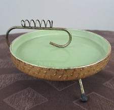 Vintage 1950s MCM Avocado Green Ashtray 22kt Weeping Bright Gold on Stand USA picture