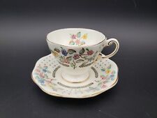 EB & Co Foley English Bone China Teacup And Saucer, Floral, Teal, Gold, PUC picture