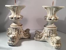 Vintage 1970s Chalkware Pillar Candle Holders (2) picture