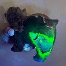 5.1LB 7'' Natural Fluorescent Bear Geode Figurine Quartz Rock Crystal Carving picture