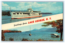 c1960's Ticonderoga Steamboat Greetings from Lake George NY Multiview Postcard picture