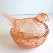 Vintage Heisey Pink Glass Bird on Nest Covered Candy Dish picture