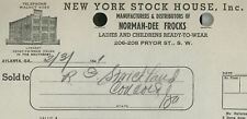 1941 New York Stock House Inc Pryor St. Atlanta GA Norman-Dee Frocks Invoice 388 picture