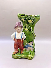 Vintage Austrian Majolica Man With Child In Wagon Vase 6