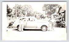 c1940s Chrysler~Couple in Suburbs~Vintage MCM Original Photo picture