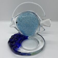 Vintage PartyLite Tropical Fish Tea Light Candle Holder Art Glass Sparkly Blue picture